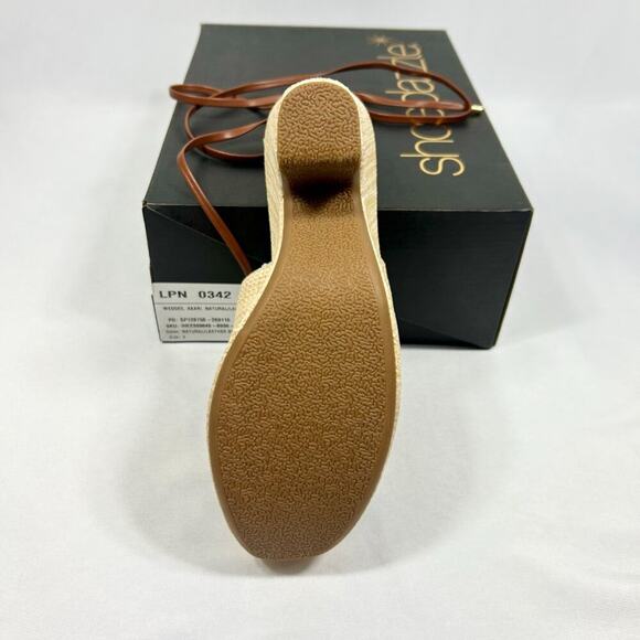 NWT/NIB SHOEDAZZLE Akari Tan Faux-Raffia/Jute Platform Wedge Sandal Tie Straps 8 - Picture 6 of 7